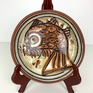 Porches Studio Pottery Bowl Fish Beige Brown Handmade Vtg Marine Life Portugal